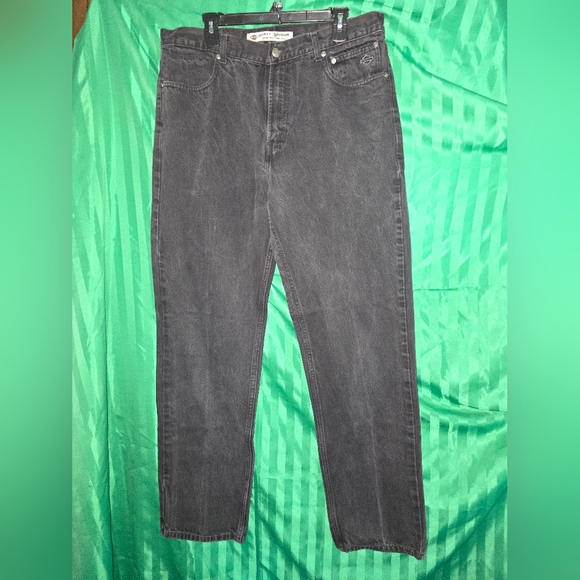 Harley Davidson Jeans Mens 38x36 Black  Straight Leg Denim Motorcycle Faded VTG - Picture 1 of 13